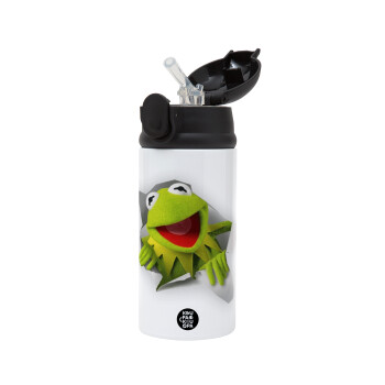 Kermit the frog, Children's hot water bottle, stainless steel, with safety straw, Black (360ml) BPA-FREE