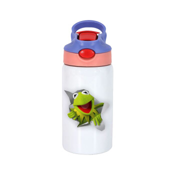 Kermit the frog, Παιδικό παγούρι θερμό, ανοξείδωτο, με καλαμάκι ασφαλείας, ροζ/μωβ (350ml)