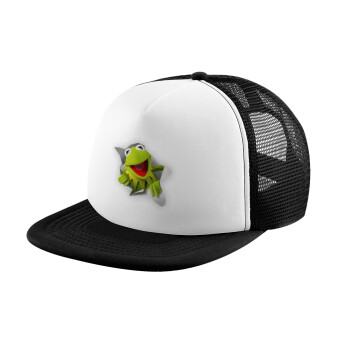 Kermit the frog, Child's Soft Trucker Hat with BLACK/WHITE Mesh (POLYESTER, CHILD, ONE SIZE)