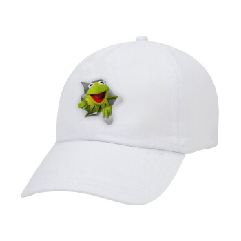 Kermit the frog, Adult Baseball Cap White 5-panel (POLYESTER, ADULT, UNISEX, ONE SIZE)