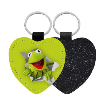 Kermit the frog, Μπρελόκ PU δερμάτινο glitter καρδιά ΜΑΥΡΟ