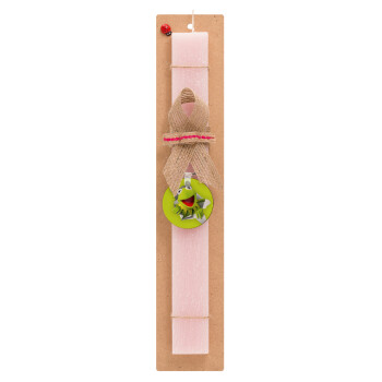 Kermit the frog, Easter Set, wooden keychain & scented flat Easter candle (30cm) (PINK)