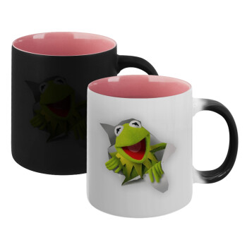 Kermit the frog, Κούπα Μαγική εσωτερικό ΡΟΖ, κεραμική 330ml που αλλάζει χρώμα με το ζεστό ρόφημα (1 τεμάχιο)