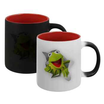 Kermit the frog, Κούπα Μαγική εσωτερικό κόκκινο, κεραμική, 330ml που αλλάζει χρώμα με το ζεστό ρόφημα