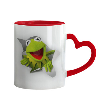Kermit the frog, Κούπα καρδιά χερούλι κόκκινη, κεραμική, 330ml