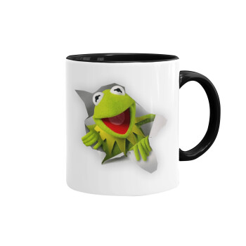 Kermit the frog, Κούπα χρωματιστή μαύρη, κεραμική, 330ml