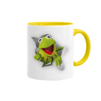 Kermit the frog, Κούπα χρωματιστή κίτρινη, κεραμική, 330ml