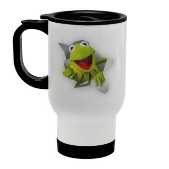 Kermit the frog, Stainless steel travel mug with lid, double wall white 450ml