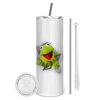 Kermit the frog, Eco friendly stainless steel tumbler 600ml, with metal straw & cleaning brush
