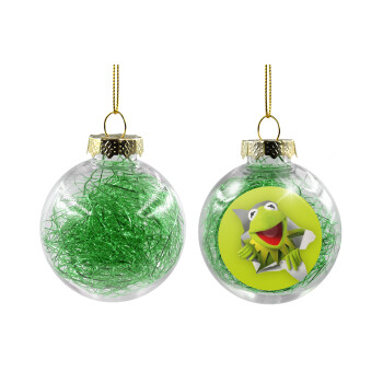 Kermit the frog, Transparent Christmas tree ball ornament with green filling 8cm