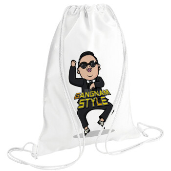 PSY - GANGNAM STYLE, Τσάντα πλάτης πουγκί GYMBAG λευκή (28x40cm)