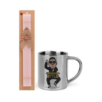 PSY - GANGNAM STYLE, Easter Set, metallic thermal cup (300ml) & aromatic flat Easter candle (30cm) (PINK)