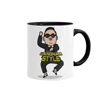 PSY - GANGNAM STYLE, Κούπα χρωματιστή μαύρη, κεραμική, 330ml