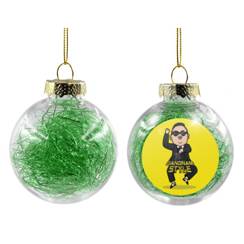 PSY - GANGNAM STYLE, Transparent Christmas tree ball ornament with green filling 8cm