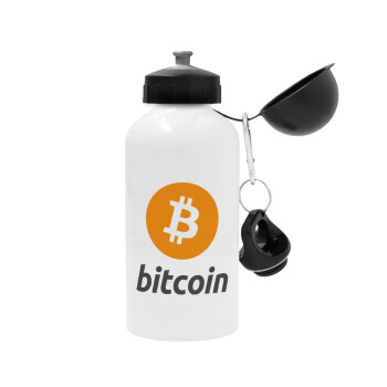 Bitcoin, Metal water bottle, White, aluminum 500ml