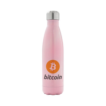 Bitcoin, Metal mug thermos Pink Iridiscent (Stainless steel), double wall, 500ml