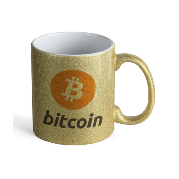 Bitcoin, Κούπα Χρυσή Glitter που γυαλίζει, κεραμική, 330ml