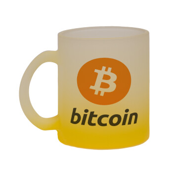Bitcoin, Κούπα γυάλινη δίχρωμη με βάση το κίτρινο ματ, 330ml