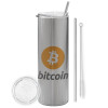 Eco friendly stainless steel Silver tumbler 600ml, with metal straw & cleaning brush