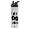 Metallic thermos bottle with straw & handle, stainless steel (Stainless steel 304), double-walled, 600ml.