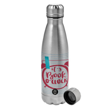 It's Book O'Clock lines, Metallic water bottle, stainless steel, 750ml