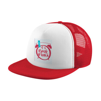 It's Book O'Clock lines, Adult Soft Trucker Hat with Red/White Mesh (POLYESTER, ADULT, UNISEX, ONE SIZE)