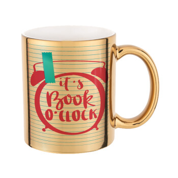 It's Book O'Clock lines, Mug ceramic, gold mirror, 330ml