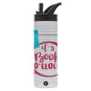 Metallic thermos bottle with straw & handle, stainless steel (Stainless steel 304), double-walled, 600ml.