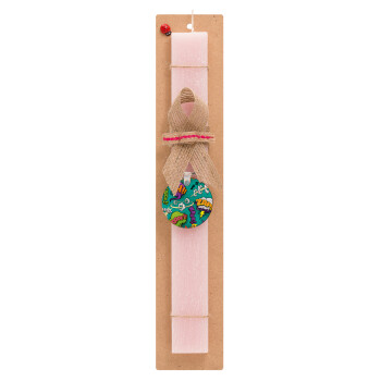 Comic oh, Easter Set, wooden keychain & scented flat Easter candle (30cm) (PINK)