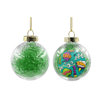 Comic oh, Transparent Christmas tree ball ornament with green filling 8cm