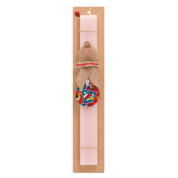 Comic boom!, Easter Set, wooden keychain & scented flat Easter candle (30cm) (PINK)