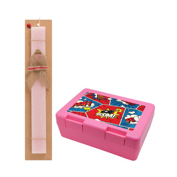 Comic boom!, Easter Set, children's snack container PINK & scented flat Easter candle (30cm) (PINK)