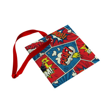 Comic boom!, Christmas ornament, glass square ornament 9x9cm