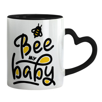 Bee my BABY!!!, Κούπα καρδιά χερούλι μαύρη, κεραμική, 330ml