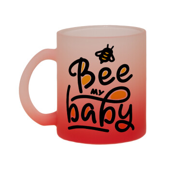 Bee my BABY!!!, Κούπα γυάλινη δίχρωμη με βάση το κόκκινο ματ, 330ml