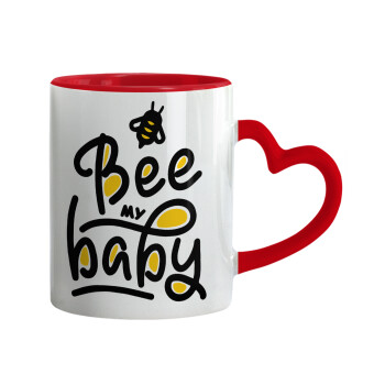 Bee my BABY!!!, Κούπα καρδιά χερούλι κόκκινη, κεραμική, 330ml
