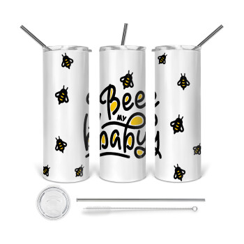 Bee my BABY!!!, 360 Eco friendly ποτήρι θερμό (tumbler) από ανοξείδωτο ατσάλι 600ml, με μεταλλικό καλαμάκι & βούρτσα καθαρισμού