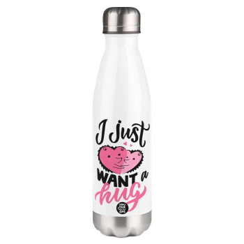 I Just want a hug!, Metal mug thermos White (Stainless steel), double wall, 500ml