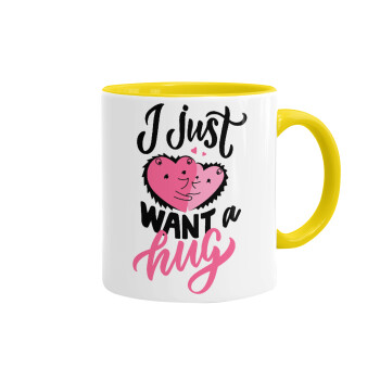 I Just want a hug!, Mug colored yellow, ceramic, 330ml