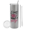 Tumbler stainless steel Silver 600ml, with metal straw & cleaning brush