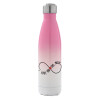 Metal mug thermos Pink/White (Stainless steel), double wall, 500ml