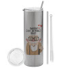 Tumbler stainless steel Silver 600ml, with metal straw & cleaning brush