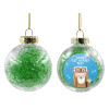 Transparent Christmas tree ball ornament with green filling 8cm