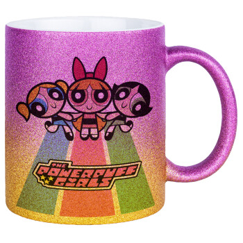 The powerpuff girls , Κούπα Χρυσή/Ροζ Glitter, κεραμική, 330ml