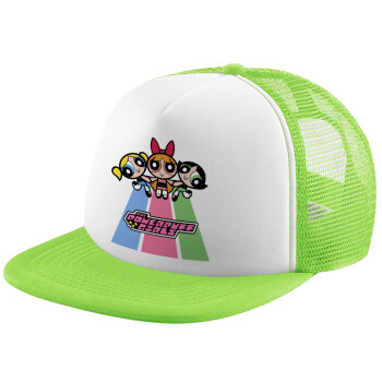 The powerpuff girls , Adult Soft Trucker Hat with Mesh GREEN/WHITE (POLYESTER, ADULT, ONE SIZE)