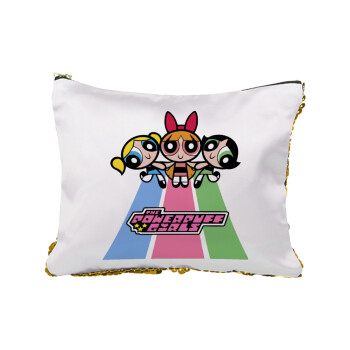 The powerpuff girls , Sequin Gold Pouch Cosmetic Bag