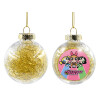 Transparent Christmas tree ball ornament with gold filling 8cm