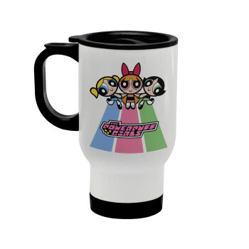 The powerpuff girls , Stainless steel travel mug with lid, double wall white 450ml