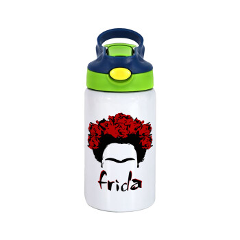 Frida, Children's hot water bottle, stainless steel, with safety straw, green, blue (350ml)