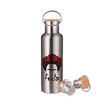 Frida, Stainless steel Silver with wooden lid (bamboo), double wall, 750ml